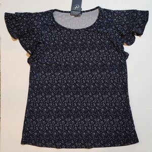 Adrianna Papell Midnight Blue Floral Blouse